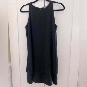 Fleur Bleue Size 2 Black Mini Dress Scoop Neck Double Drape Layer & Back Zipper